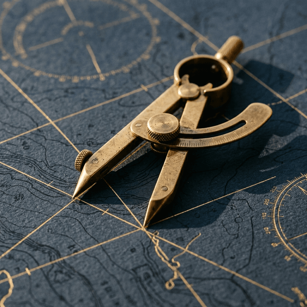 Compás de bronce sobre carta de navegación